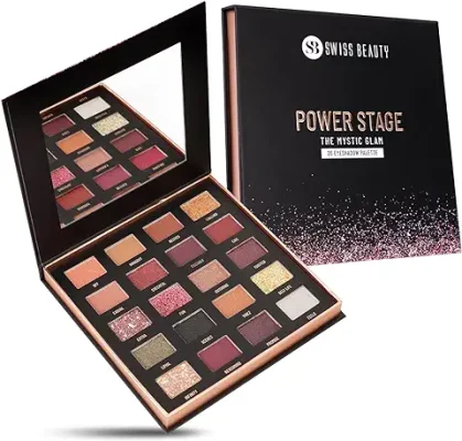 10. SWISS BEAUTY Power Stage Eyeshadow Palette with 20 pigmented shades | Blend of Matte and shimmers eye makeup palette | Shade- Mystic Glam, 25g
