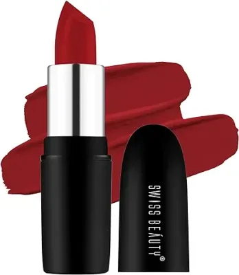 15. Swiss Beauty Pure Matte Lipstick | Long Lasting, Hydrating & Lightweight Lipstick | Hot Red, 3.8gm|