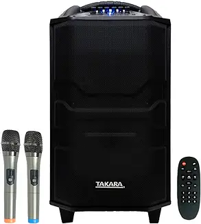 6. Takara Karaoke Speaker Trolley 12 Inch Woofer Portable Multimedia Bluetooth; Audio Recording; USB; SD; TF; AUX PA System with 2 Wireless UHF Mic; Remote Control; FM (Black)