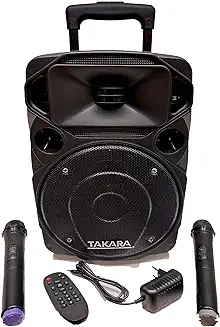 7. TAKARA T-6008 Portable Trolley 8 Inch Speaker Multimedia Bluetooth, Karaoke with Audio Recording, USB, Rechargeable Battery PA System with 2 Wireless Mic Outdoor Trolly Speakers
