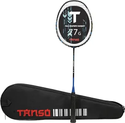7. TANSO Arashi 1.0 Full Graphite Ultra Light Weight Carbon Fibre Strung Badminton Racket with Free Full Racquet Cover