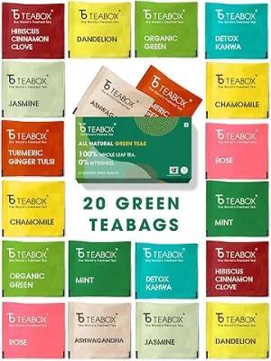 5. Teabox Green Tea Sampler Bags 20pcs (2pcs X 10 flavors) | 100% Natural I Immunity Boosting Sampler Pack | USDA Certified Organic Green Tea