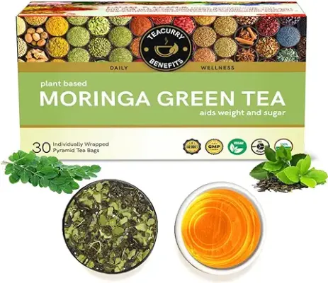 12. TEACURRY Moringa Green Tea - 30 Tea Bags | Helps with Cholesterol, Blood Pressure | Moringa Green Tea for Weight Loss Management | 100% Natural