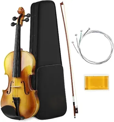 14. TECHBLAZE Full Size 4/4 Solid Wood Violin Hand Carved Musical Instrument Violin for Beginners and Kids Students with Hard Case
