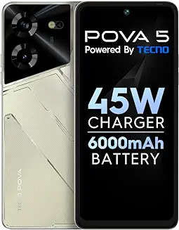 9. TECNO Pova 5 (Amber Gold, 8GB RAM,128GB Storage) | Segment 1st 45W Ultra Fast Charging | 6000mAh Big Battery | 50MP AI Dual Camera | 3D Textured Design | 6.78”FHD+ Display