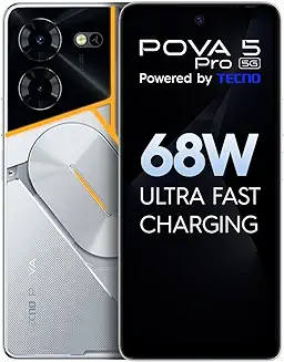 10. Tecno Pova 5 Pro 5G (Silver Fantasy, 8GB RAM,256GB Storage)| Segment 1st 68W Ultra Fast Charging | India's 1st Multi-Colored Backlit ARC Interface | 50MP AI Dual Camera |6.78''FHD+ Dot-in Display