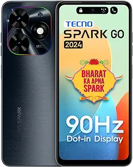 4. Tecno Spark Go 2024 (Gravity Black,6GB* RAM, 64GB ROM)| Segment First 90Hz Dot-in Display with Dynamic Port & Dual Speakers with DTS| 5000mAh| 10W Type-C| Fingerprint Sensor| Octa-Core Processor