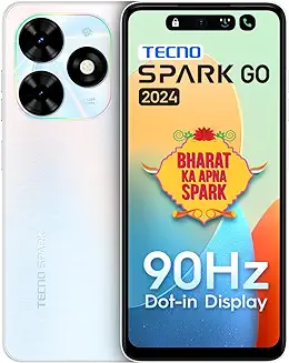 13. Tecno Spark Go 2024 (Mystery White,6GB* RAM, 64GB ROM)| Segment First 90Hz Dot-in Display with Dynamic Port & Dual Speakers with DTS| 5000mAh| 10W Type-C| Fingerprint Sensor| Octa-Core Processor