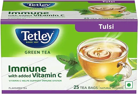 2. Tetley | Green Tea With Tulsi | Immune With Added Vitamin C | 25 Tea Bags, 30 Grams