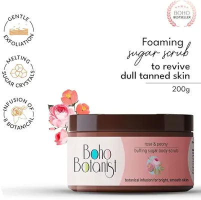9. The Boho Botanist Rose & Peony Sugar Body Scrub For Glowing Skin