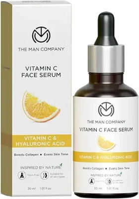 1. The Man Company 40% Vitamin C Face Serum With Hyaluronic Acid | Boosts Collagen | Glowing & Brightening Skin | Soft, Smooth & Supple | All Skin Types - 30ml