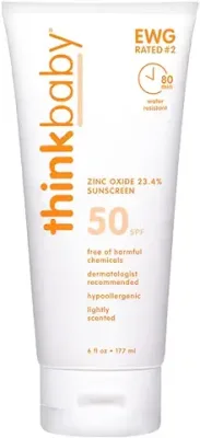 1. Thinkbaby SPF 50+ Baby Sunscreen - Safe, Natural Sunblock for Babies - Water Resistant Sun Cream - Broad Spectrum UVA/UVB Sun Protection - Vegan Mineral Sun Lotion, 6oz