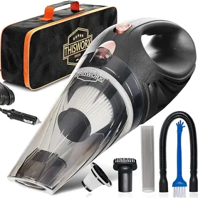 11. ThisWorx for Car Vacuum Cleaner 12V Handheld Portable Car Vacuum for Deep Cleaning|106W Vacuum Motor & 4200PA Powerful Suction,16 Ft Cord, HEPA-Filter & Bag for Travel-Car Accessories(Black)