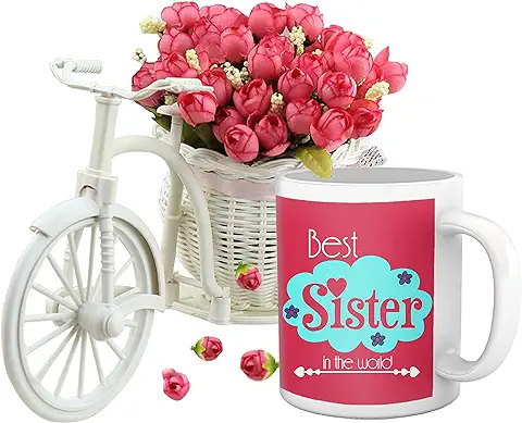 10. TIED RIBBONS Rakhi Gift for Sister Raksha Bandhan Return Gifts for Sister Printed Coffee Mug and Cycle Vase with Flower