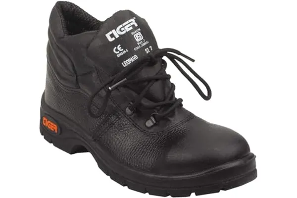 8. Tiger Men's High Ankle Leopard Steel Toe Safety Shoes, (Size 10, Black)