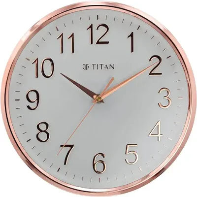 3. Titan Contemporary Rose Gold Metallic Finish Wall Clock with Silent Sweep Technology