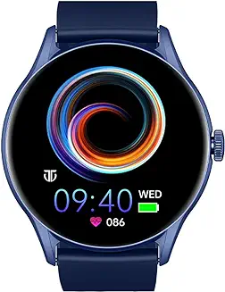 7. Titan Evoke Smart Watch with 1.43" AMOLED Display &466 x 466 Resolution|1000 Nits Brightness|Functional Crown|SingleSync BT Calling|Multisport Modes|Auto Stress & Mood Monitor|200+ Watchfaces (Blue)