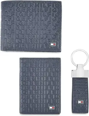 15. Tommy Hilfiger Brian Leather Wallet + Card Case + Keyfob Gift Set for Men - Navy