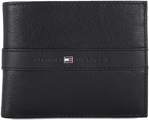 3. Tommy Hilfiger Hexton Leather Global Coin Wallet for Men - Black, 4 Card Slots