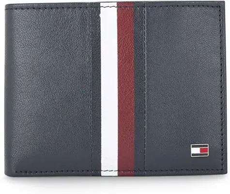 8. Tommy Hilfiger Rane Leather Passcase Wallet for Men - Navy, 10 Card Slots