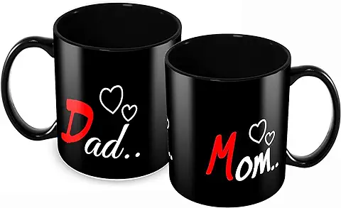 13. Tovaih Mom & Dad Printed Ceramic Coffee Mug, Anniversary Gift for Mom, Dad, Tea & Coffee Cups (350ML)