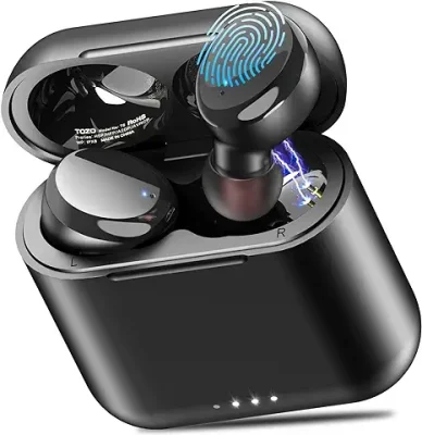 10. TOZO T6 True Wireless Earbuds Bluetooth Headphones Touch Control with Wireless Charging Case IPX8 Waterproof Stereo Earphones in-Ear Built-in Mic Headset Premium Deep Bass for Sport Black