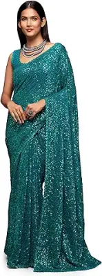 4. TRENDMALLS Women's Heavy Georgette Sequins Work Heavy Saree with Blouse