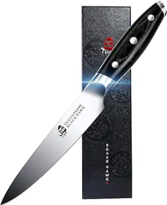 5. TUO Utility Knife - 5 inch Kitchen Chefs knife - Meat, Fruit, Vegetable Knife Paring Knife - German HC Steel - Full Tang Pakkawood Handle - BLACK HAWK SERIES with Gift Box