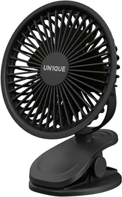 UN1QUE Mini Portable Fan Battery Operated, 6 Inch Powerful USB Table Fan, 3 Speed Quiet Rechargeable Fan with Less Vibration, 720° Rotate Personal Mini Fan for Home Office Stroller Camping (Black)