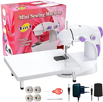 7. UNFLUIR Mini Sewing Machine with Table Set | Tailoring Machine | Hand Sewing Machine with extension table, foot pedal, adapter, White (With Extantion Board)