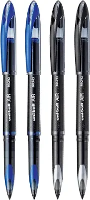 12. UNI-BALL Air UBA188M 0.5mm Roller Ball Pen | Waterproof Bold Ink | Water & Fade Resistant | Long Lasting Smudge Free Ink | School and Office stationery | Blue & Black Ink, Pack of 4