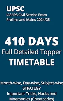 8. UPSC IAS/IPS Civil Service EXAM PRELIMS and MAINS 2024 410 DAYS Full Detailed Topper TIMETABLE: Month-wise, Day-wise and Subject-wise STRATEGY Important Tricks, Hacks and Cheatcodes (Mnemonics)