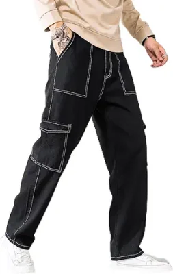 Men's Side Pocket Baggy Cargo Jeans - Urban Functionality and Style –