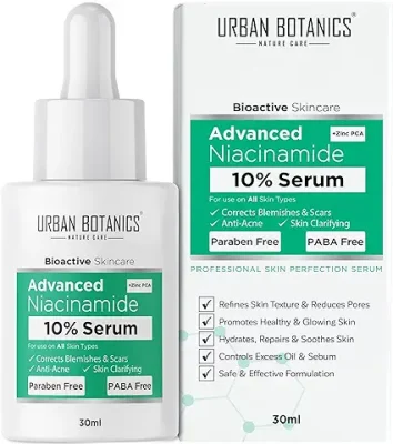 12. UrbanBotanics 10% Niacinamide Face Serum for Acne, Acne Scars/Marks, Blemishes, Pigmentation & Oil Balancing with Zinc | Skin Clarifying Anti Acne Serum for Oily & Acne Prone Skin | 30ml