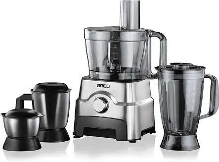 2. Usha FP 3811 Food Processor 1000 Watts Copper Motor with 13 Accessories(Premium SS Finish), Black and Steel