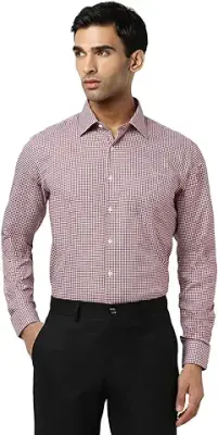 5. Van Heusen Men's Cotton Chequered Slim Fit Formal Shirt