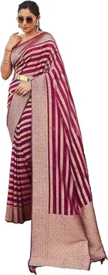 11. Vardha Women's Banarasi Georgette Saree with Unstitched Blouse Piece - Gold Zari Woven Work Sarees for Wedding (Vritika)