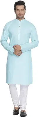 14. VASTRAMAY Mens Cotton Linen Kurta Pyjama Set - Classic Ethnic Attire for Timeless Style | Soft Comfortable Plain Solid Kurta and Churidar Pyjama Set