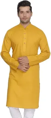 6. VASTRAMAY Men's Yellow Cotton Linen Blend Kurta(VASMK007AQMOTHER)