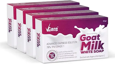 14. VCare Goat Milk White Soap, 125 gm, (Pack of 4), Enriched with Argan Oil & Vitamin C-Best soap for skin Hydration & Nourishment
