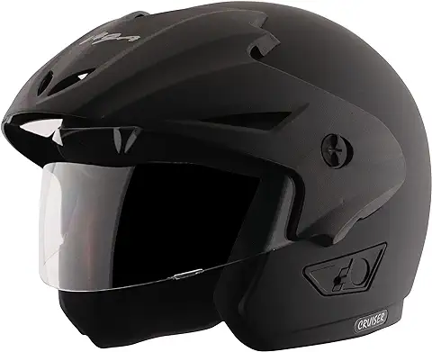 8. Vega Cruiser ISI Certified Matt Finish Lightweight & Compact with Peak Open Face Helmet for Men and Women with Clear Visor(Dull Black, Size:M)