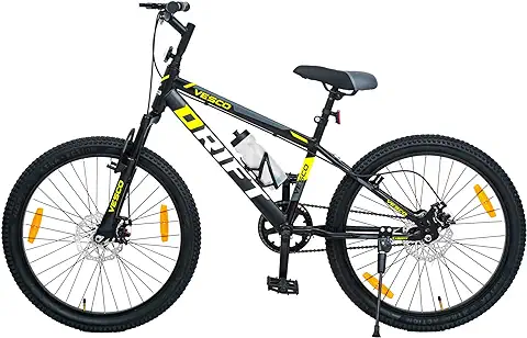 8. VESCO 24-T Drift Cycle for Big Kid's MTB Mountain Bike | Dual Disk Brake & Front Suspension Single Speed Bicycle for Boys and Girls | 16 inches Frame | Ideal for 9-14 Years (Black)