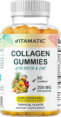 7. Vitamatic Hydrolyzed Collagen Gummies with Vitamin C, Zinc and Biotin, 200 mg - Healthy Skin Support - 60 Gummies