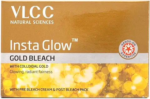 4. VLCC Insta Glow Gold Bleach - 402 g | With Colloidal Glow For Glowing Fairness | Skin Brightening Bleach | Perfect Skin Match, Reduces Facial Hair Visibility, Brightens Complexion.
