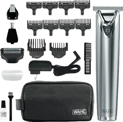11. WAHL USA Stainless Steel Lithium Ion 2.0+ Beard Trimmer for Men - Electric Shaver & Nose Ear Trimmer - Rechargeable All in One Men's Grooming Kit - Model 9864SS