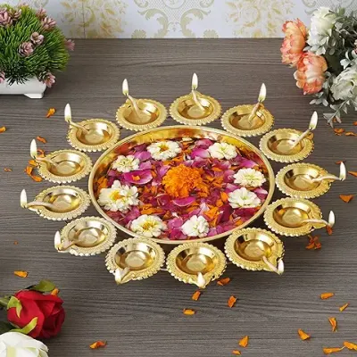 16. Webelkart Diya Shape Flower Decorative Urli Bowl for Home Handcrafted Bowl for Floating Flowers and Tea Light Candles Home