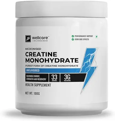 8. Wellcore - Pure Micronised Creatine Monohydrate (100g, 33 Servings) Lab Tested | Unflavoured | Rapid Absorption | Enhanced Muscle Strength & Power | Fast Recovery | Increased Muscle Mass