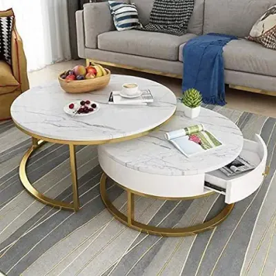 15. Welltrade Shoppee Modern Laminated Marble Round Sofa Center Table Set