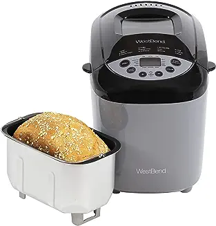 12. West Bend Hi-Rise Bread Maker Programmable Horizontal Dual Blade with 12 Programs Including Gluten Free, 3-Pound, Gray