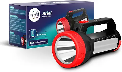 12. Wipro Ariel Multi-Functional Rechargeable Emergency Light ,Black & Red | 3 Modes of Lighting |Torch Mode|Lantern Mode |Li-Ion Battery